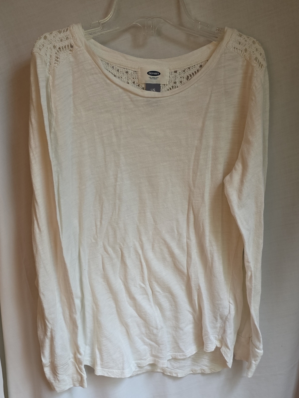 Old Navy Cream Long Sleeve Tee with Crochet Shoulder Detail
